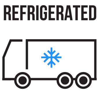 Black line icon illustration of a refrigerated style trailer for shipping freight.